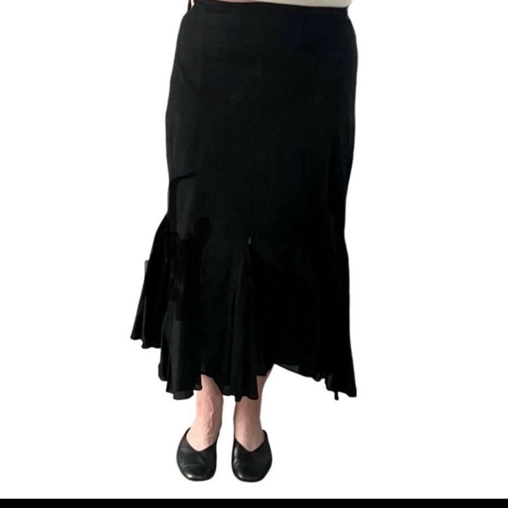 VTG Bisou Bisou Black Fit and Flare Mermaid Ruffle Handkerchief Hem Maxi Skirt L - Picture 2 of 9